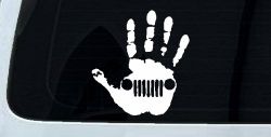 Jeep Wave Jeep Grill in Muddy Waving Hand Print Off Road Car or Truck Window Decal Sticker