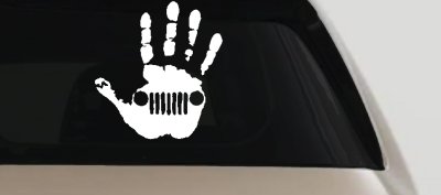 Jeep Wave Jeep Grill in Muddy Waving Hand Print Off Road Car or Truck Window Vinyl Decal Sticker