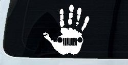 Jeep Wave Jeep Grill in Muddy Waving Hand Print Off Road Car or Truck Window Decal Sticker