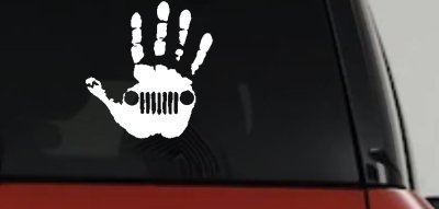 Jeep Wave Jeep Grill in Muddy Waving Hand Print Off Road Car or Truck Window Vinyl Decal Sticker