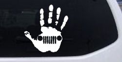 Jeep Wave Jeep Grill in Muddy Waving Hand Print Off Road Car or Truck Window Decal Sticker