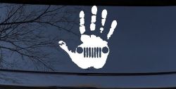 Jeep Wave Jeep Grill in Muddy Waving Hand Print Off Road Car or Truck Window Decal Sticker