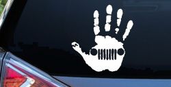 Jeep Wave Jeep Grill in Muddy Waving Hand Print Off Road Car or Truck Window Decal Sticker