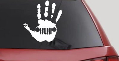 Jeep Wave Jeep Grill in Muddy Waving Hand Print Off Road Car or Truck Window Vinyl Decal Sticker