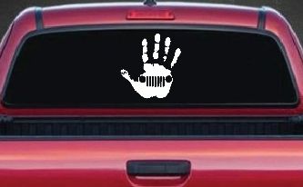 Jeep Wave Jeep Grill in Muddy Waving Hand Print Off Road Car or Truck Window Decal Sticker