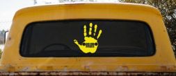 Jeep Wave Jeep Grill in Muddy Waving Hand Print Off Road Car or Truck Window Decal Sticker (Yellow)