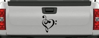Treble Bass Clef Heart Love of Music Band Music Notes Music Car or Truck Window Decal Sticker (Black)