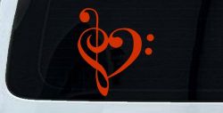 Treble Bass Clef Heart Love of Music Band Music Notes Music Car or Truck Window Decal Sticker (Orange Red)
