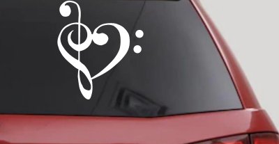 Treble Bass Clef Heart Love of Music Band Music Notes Music Car or Truck Window Vinyl Decal Sticker