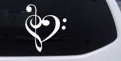 Treble Bass Clef Heart Love of Music Band Music Notes Music Car or Truck Window Decal Sticker