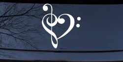 Treble Bass Clef Heart Love of Music Band Music Notes Music Car or Truck Window Decal Sticker