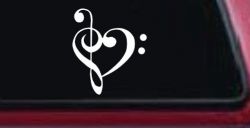 Treble Bass Clef Heart Love of Music Band Music Notes Music Car or Truck Window Decal Sticker