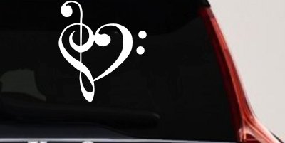 Treble Bass Clef Heart Love of Music Band Music Notes Music Car or Truck Window Vinyl Decal Sticker