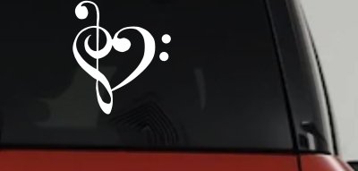 Treble Bass Clef Heart Love of Music Band Music Notes Music Car or Truck Window Vinyl Decal Sticker