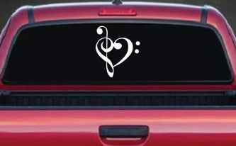 Treble Bass Clef Heart Love of Music Band Music Notes Music Car or Truck Window Decal Sticker