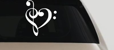 Treble Bass Clef Heart Love of Music Band Music Notes Music Car or Truck Window Vinyl Decal Sticker