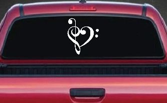 Treble Bass Clef Heart Love of Music Band Music Notes Music Car or Truck Window Decal Sticker