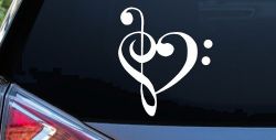 Treble Bass Clef Heart Love of Music Band Music Notes Music Car or Truck Window Decal Sticker