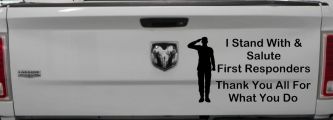 I Stand With and Salute First Responders Car or Truck Window Vinyl Decal Sticker (Black)