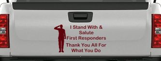 I Stand With and Salute First Responders Car or Truck Window Decal Sticker (Purple Red)
