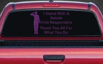 I Stand With and Salute First Responders Car or Truck Window Decal Sticker (Violet)