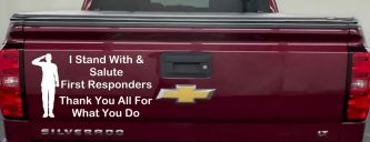 I Stand With and Salute First Responders Car or Truck Window Vinyl Decal Sticker (White)