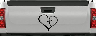 Heart with Cross Inside Christian Car or Truck Window Decal Sticker (Black)