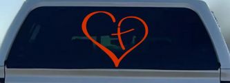 Heart with Cross Inside Christian Car or Truck Window Decal Sticker (Orange Red)