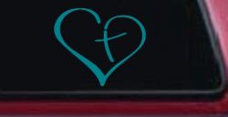 Heart with Cross Inside Christian Car or Truck Window Decal Sticker (Turquoise Blue)