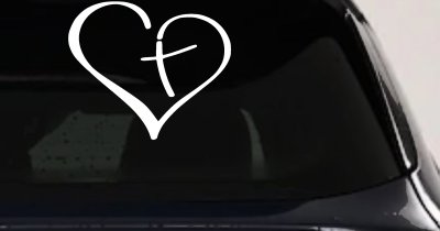 Heart with Cross Inside Christian Car or Truck Window Vinyl Decal Sticker