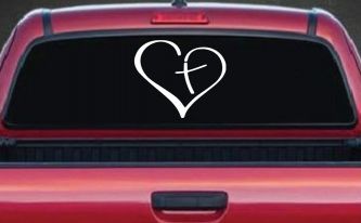 Heart with Cross Inside Christian Car or Truck Window Decal Sticker