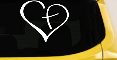 Heart with Cross Inside Christian Car or Truck Window Vinyl Decal Sticker