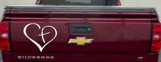 Heart with Cross Inside Christian Car or Truck Window Vinyl Decal Sticker (White)