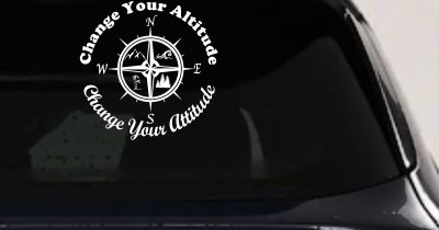 Change your Altitude Change your Attitude Mountains Ocean Palm Trees Car or Truck Window Vinyl Decal Sticker (White)