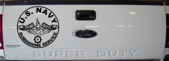 US Navy Submarine Service Dolphins with the Engineman Insignia symbol Military Car or Truck Window Decal Sticker (Black)