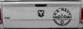 US Navy Submarine Service Dolphins with the Engineman Insignia symbol Military Car or Truck Window Decal Sticker (Black)