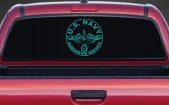 US Navy Submarine Service Dolphins with the Engineman Insignia symbol Military Car or Truck Window Vinyl Decal Sticker (Turquoise)
