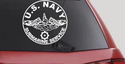 US Navy Submarine Service Dolphins with the Engineman Insignia symbol Military Car or Truck Window Vinyl Decal Sticker