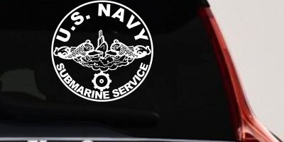 US Navy Submarine Service Dolphins with the Engineman Insignia symbol Military Car or Truck Window Vinyl Decal Sticker