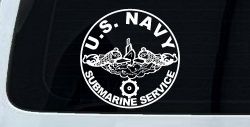 US Navy Submarine Service Dolphins with the Engineman Insignia symbol Military Car or Truck Window Decal Sticker (White)