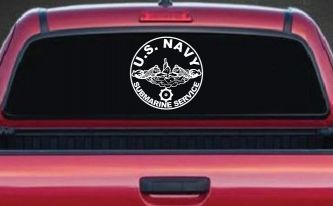 US Navy Submarine Service Dolphins with the Engineman Insignia symbol Military Car or Truck Window Decal Sticker (White)