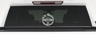 US Navy Submarine Service Dolphins with the Engineman Insignia symbol Military Car or Truck Window Vinyl Decal Sticker (White)