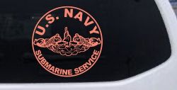 US Navy Submarine Service Dolphins In Circle Military Car or Truck Window Vinyl Decal Sticker (Coral)