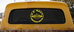 US Navy Submarine Service Dolphins In Circle Military Car or Truck Window Decal Sticker (Yellow)