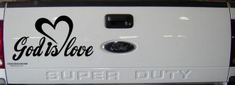 God Is Love with Heart Christian Car or Truck Window Decal Sticker (Matte Black)