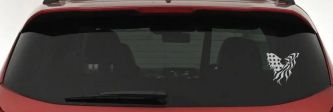 Tattered American Flag Draped Bald Eagle Patriotic Car or Truck Window Decal Sticker (Light Gray)