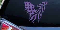 Tattered American Flag Draped Bald Eagle Patriotic Car or Truck Window Decal Sticker (Purple)