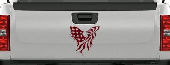 Tattered American Flag Draped Bald Eagle Patriotic Car or Truck Window Decal Sticker (Purple Red)