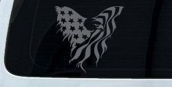 Tattered American Flag Draped Bald Eagle Patriotic Car or Truck Window Decal Sticker (Silver)
