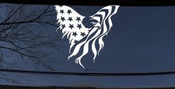 Tattered American Flag Draped Bald Eagle Patriotic Car or Truck Window Decal Sticker